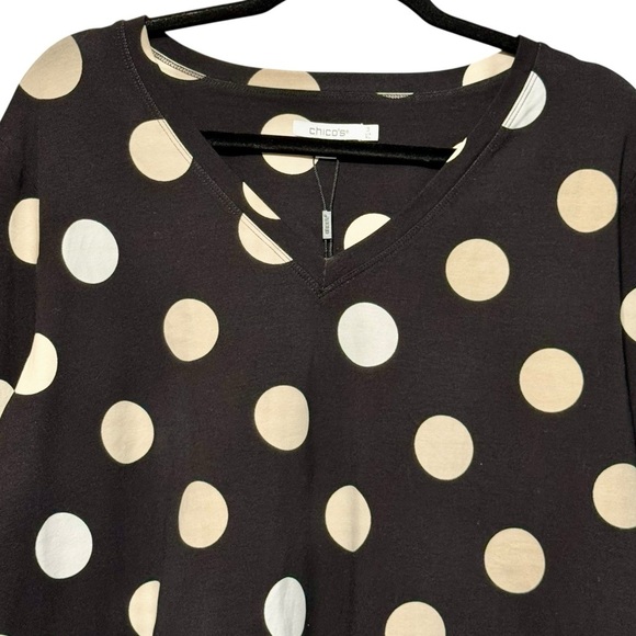 Chico’s The Perfect Tee 3/4 Sleeve Polka Dot Black Top Size 1X - Picture 5 of 11